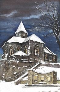 Illustration Albert Thiam : l'Eglise en hiver