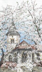 Illustration Albert Thiam : l'Eglise au printemps