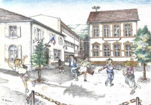 Illustration Albert Thiam : Sortie d'école place Viansson